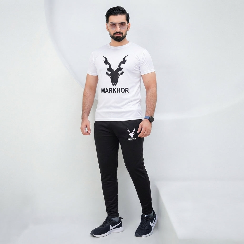 Men’s Summer Track Suit (MARKHOR WHITE) – Lightweight & Breathable