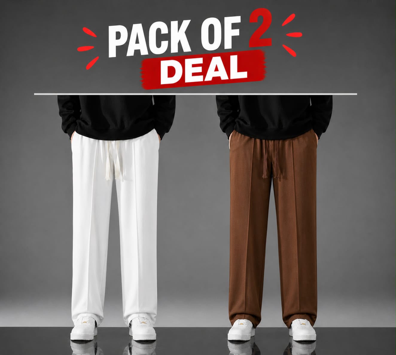 Pack of 2 Premium Baggy Trousers – (white,Brown)