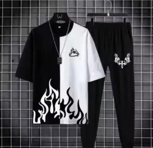 Men’s Summer Track Suit (FIRE BLACK WHITE) – Lightweight & Breathable